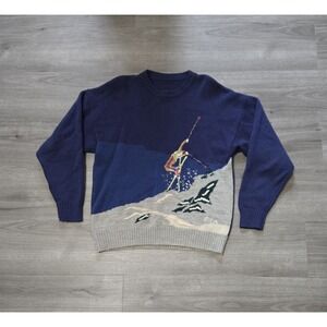 Vintage Fila Sweater Mens Medium Skiing All Over Design Preppy Waffle Knit